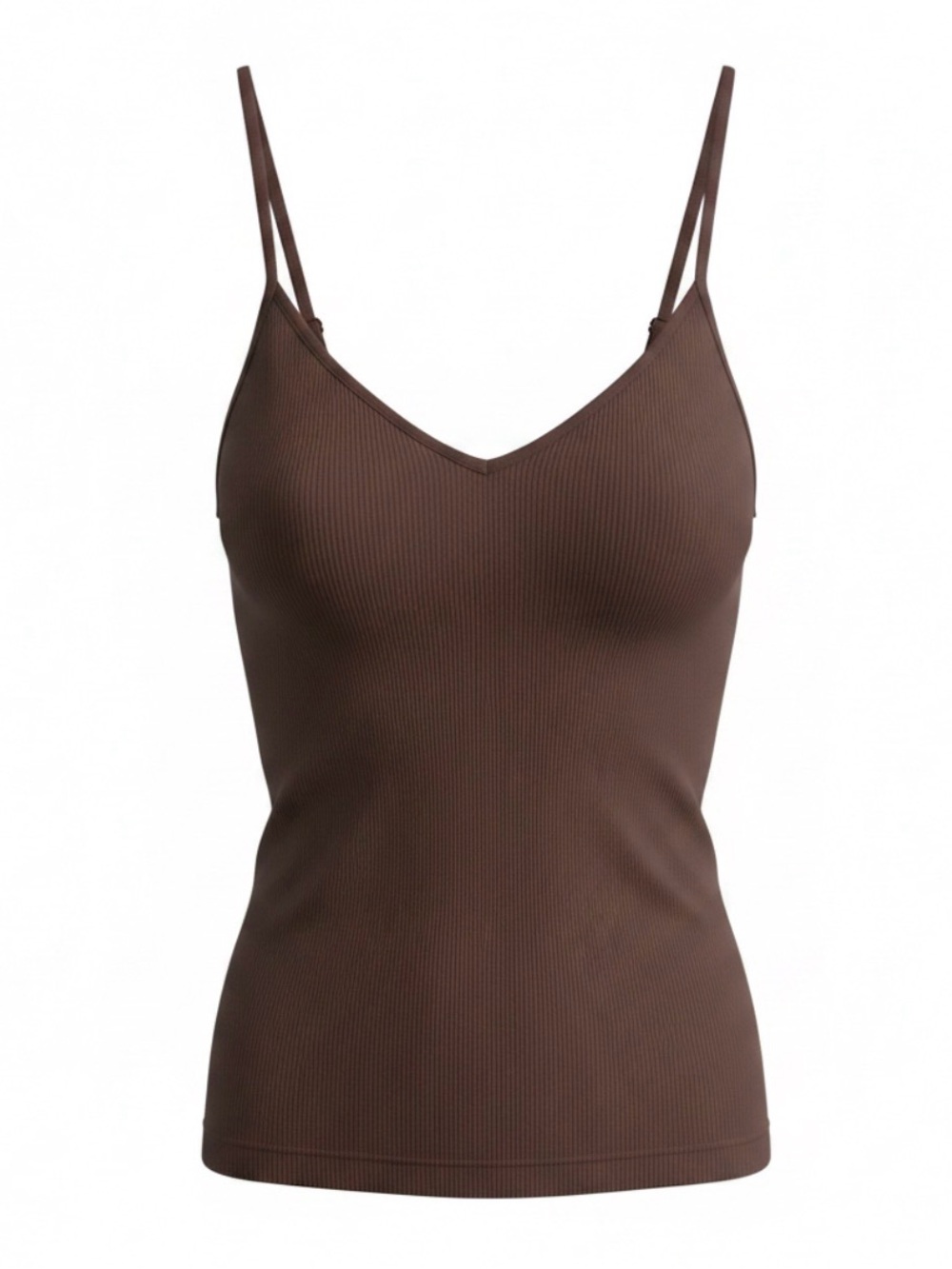 Ribbed V-Neck Spaghetti Strap Tank — Brown